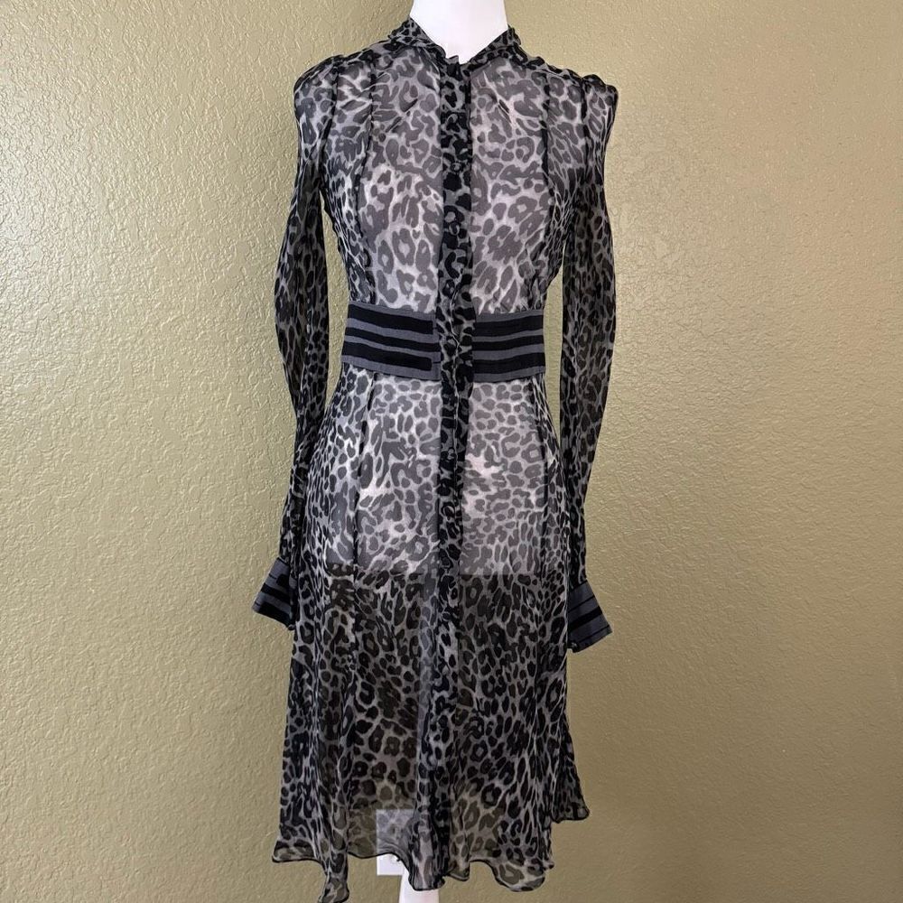 Diane Von Furstenberg Women's 0 Hannah Semi Sheer Silk Wrap Dress Black Leopard